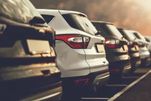 Cars parked in a car lot