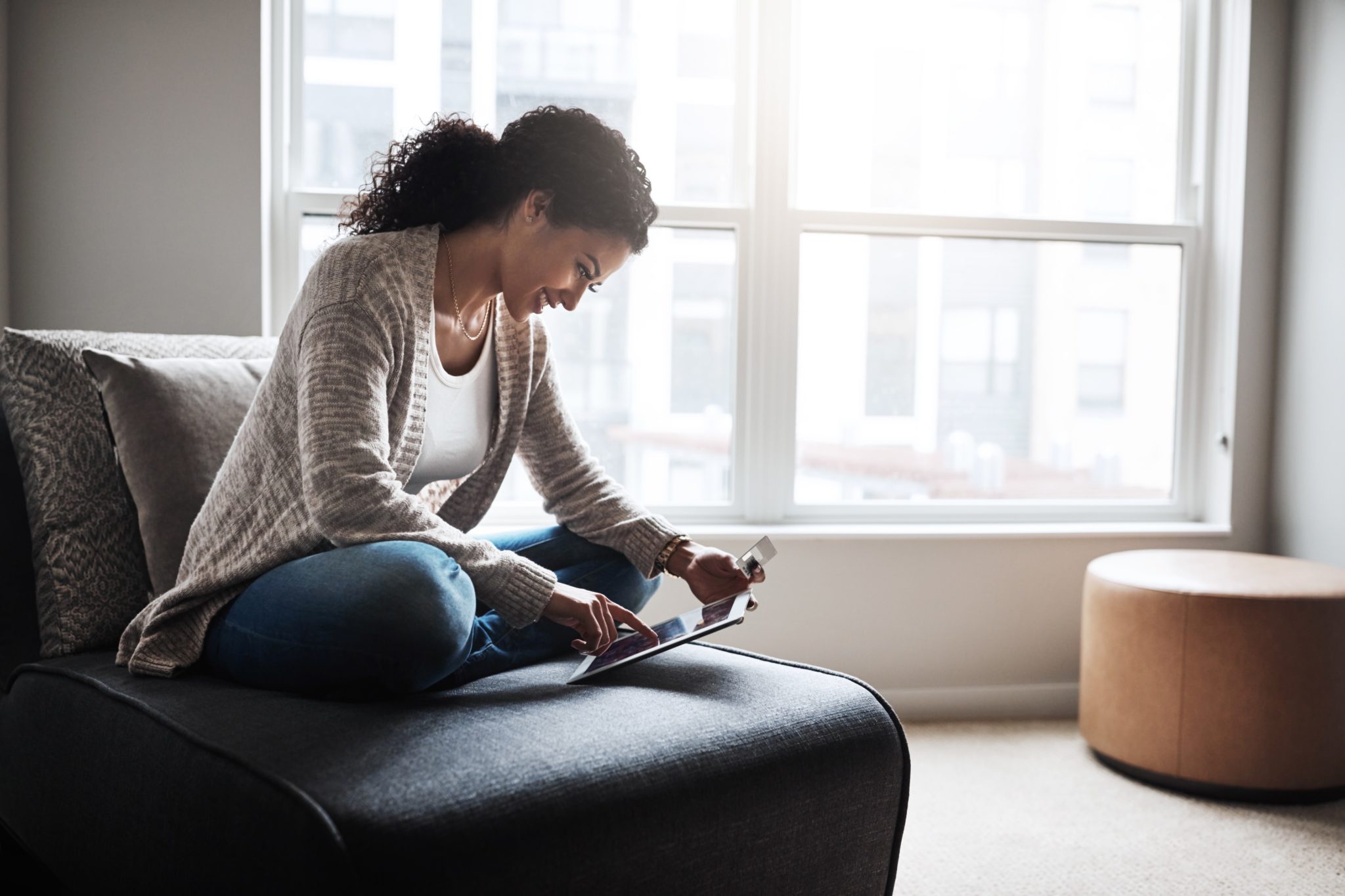 Woman looking at tablet