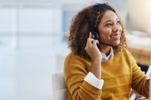 Woman support service on phone